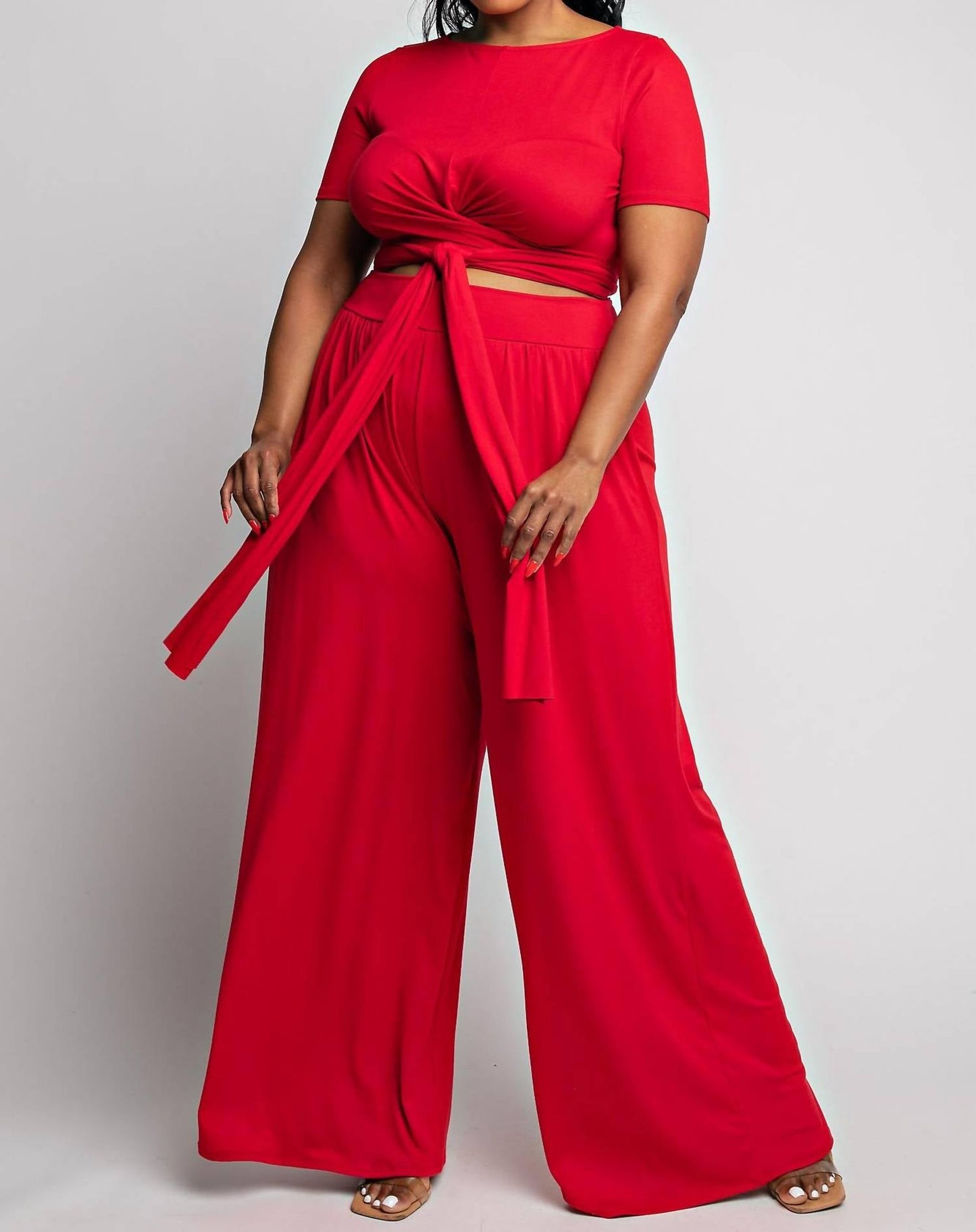 The Curve La - Plus Size Wrap Around Short Sleeve Top And Pants Set