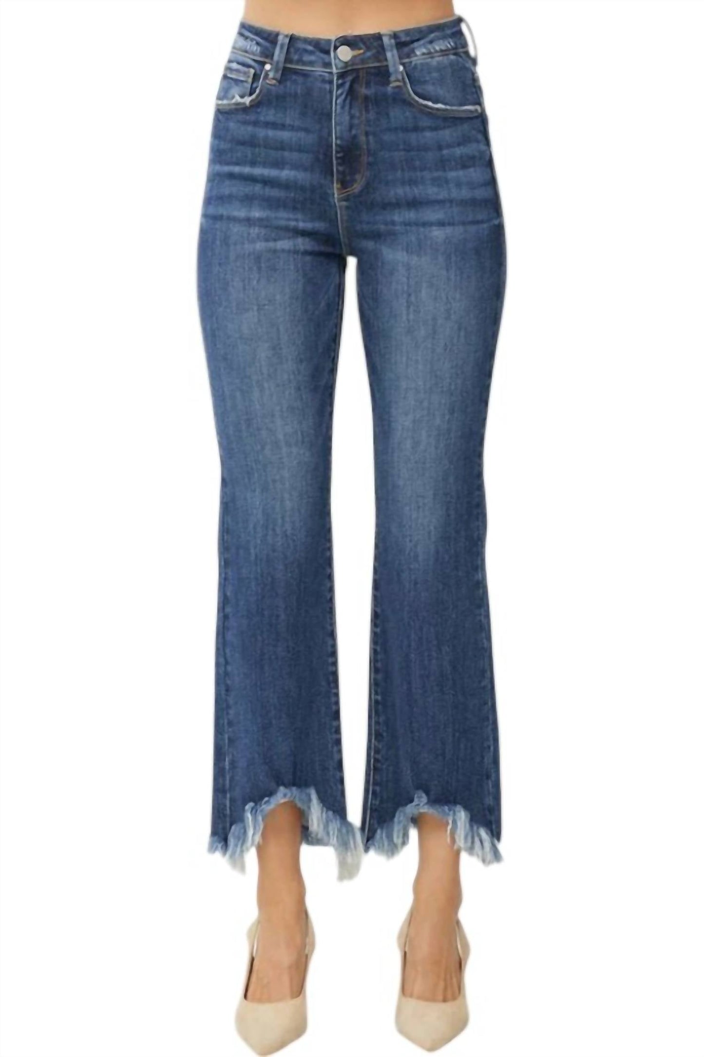 Risen - High Rise Frey Hem Ankle Bootcut Jeans