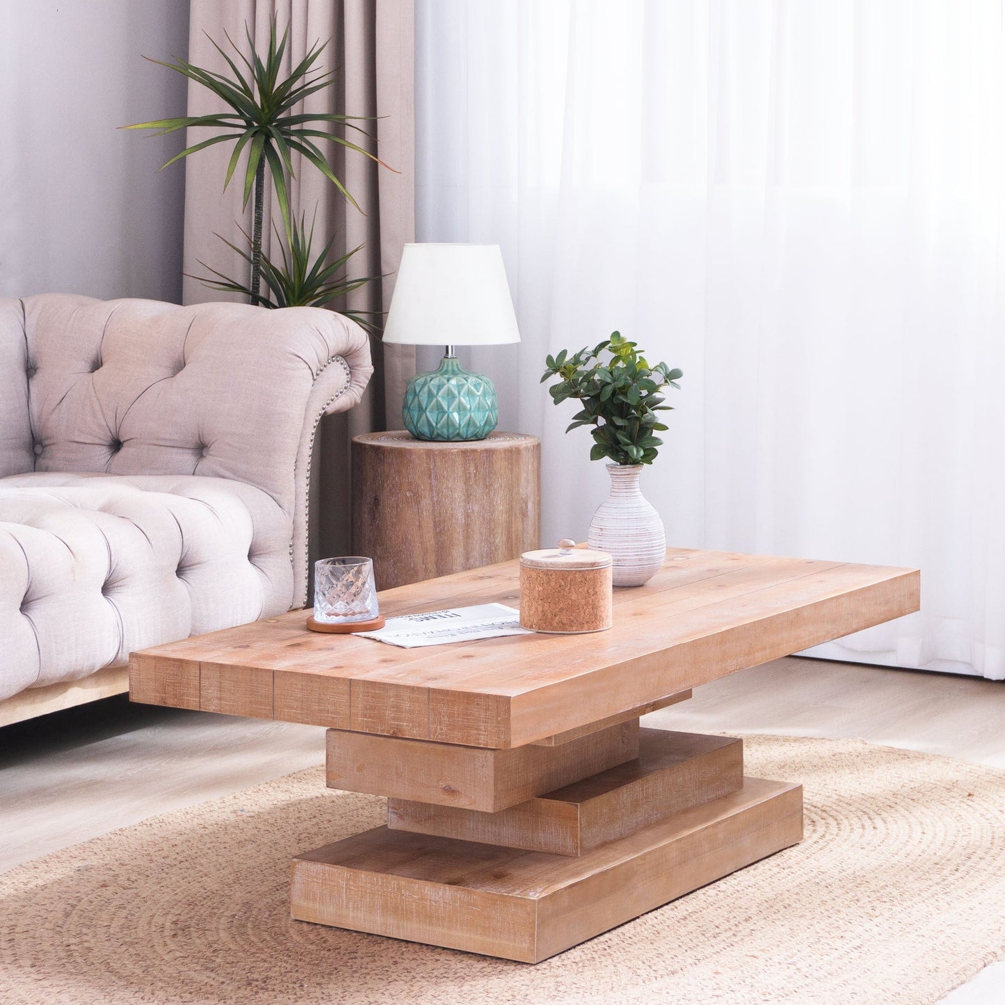 Modern Rustic Coffee Table – Rectangular Wood Center Table