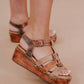 Bedstu - Women's Buckle Ankle Strap Wooden Wedge Sandal