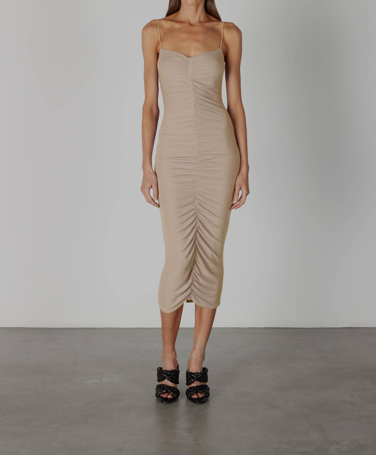 Enza Costa - Stretch Silk Knit Ruched Strappy Dress