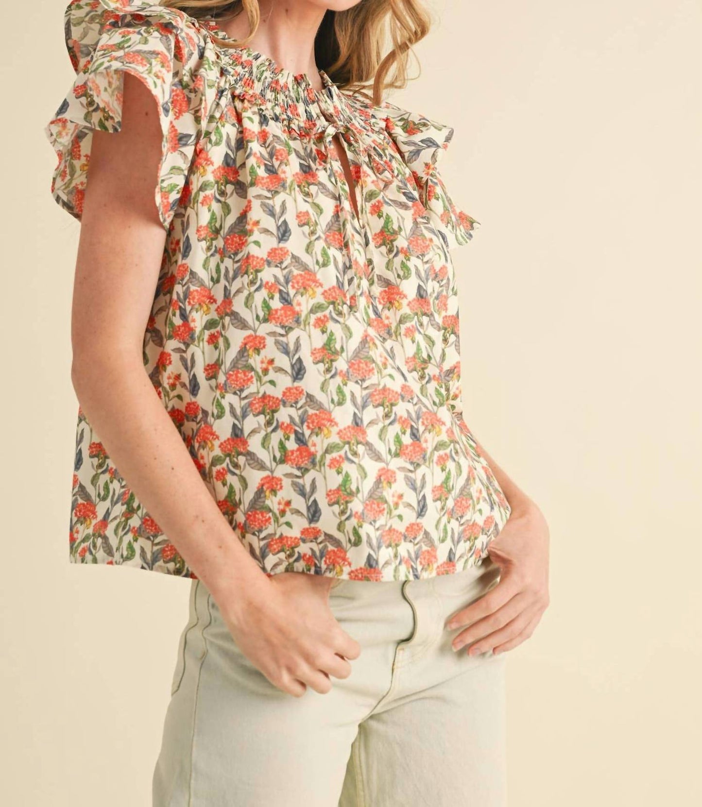 &Merci - Floral Flutter Sleeve Blouse