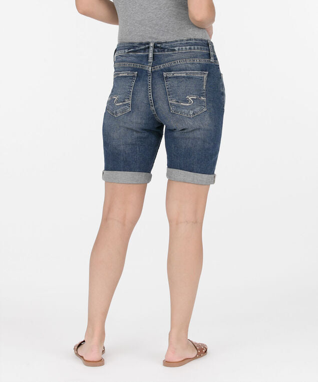 Silver Jeans Co.Women's Elyse Roll Cuff Denim Bermuda Shorts Blue Size 27