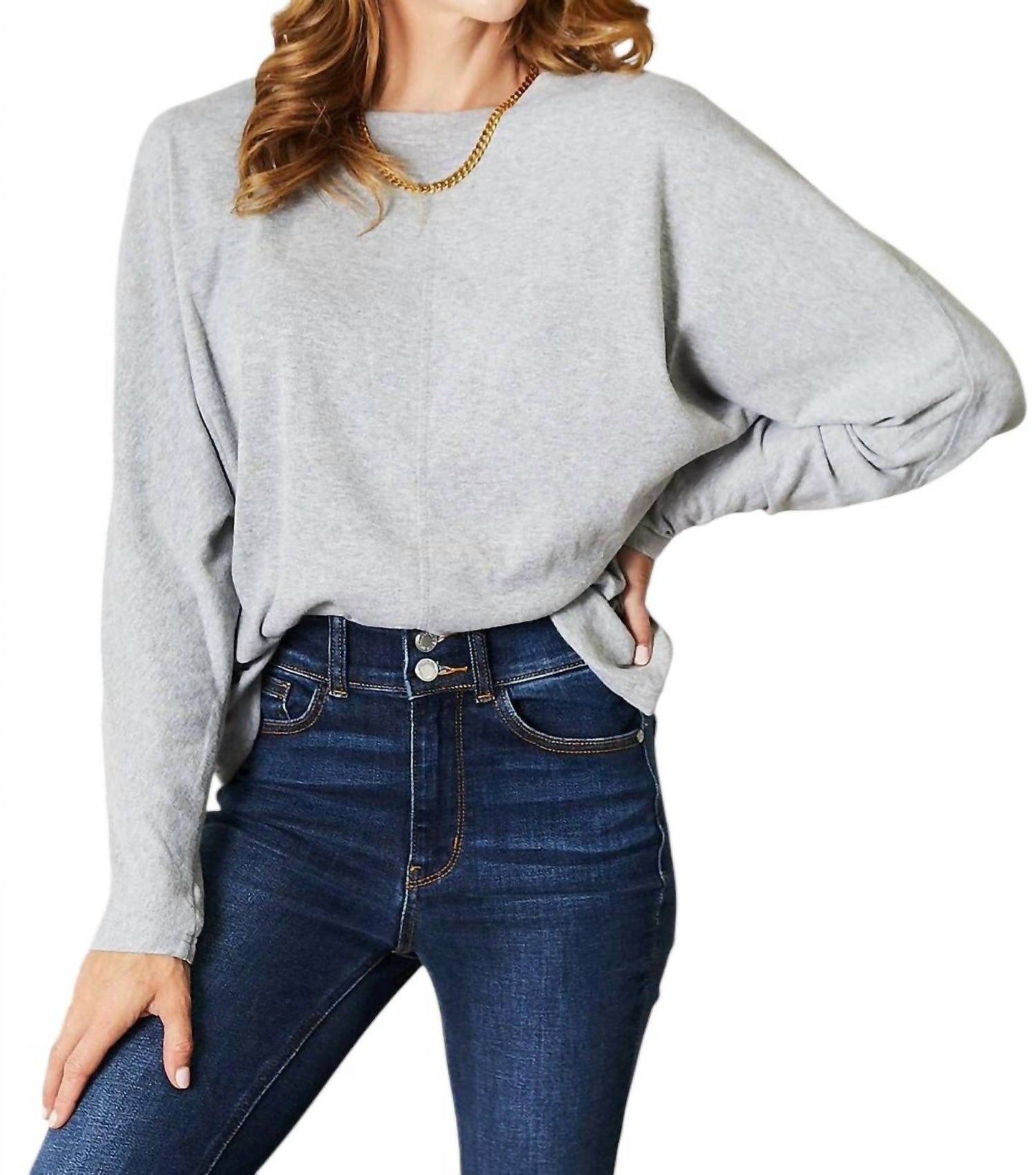 Double Take - Seam Detail Round Neck Top with Sheer Sleeves