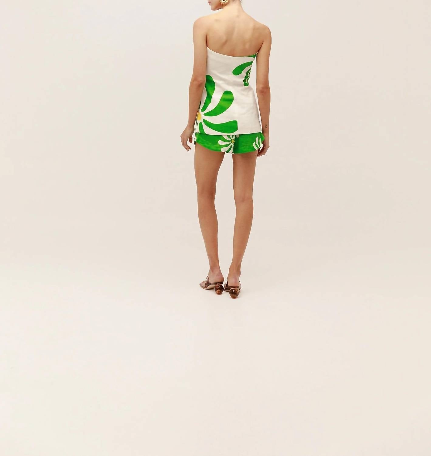 Cala De La Cruz - Print Button Down Strapless Top