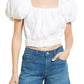 FRAME Ruched Crop Puff Sleeve Blouse White Size Large