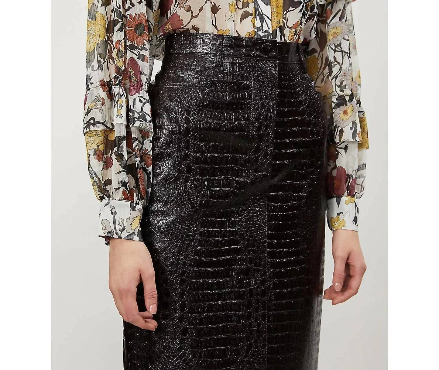Topshop - Croc Embossed Vinyl Faux Leather Pencil Skirt