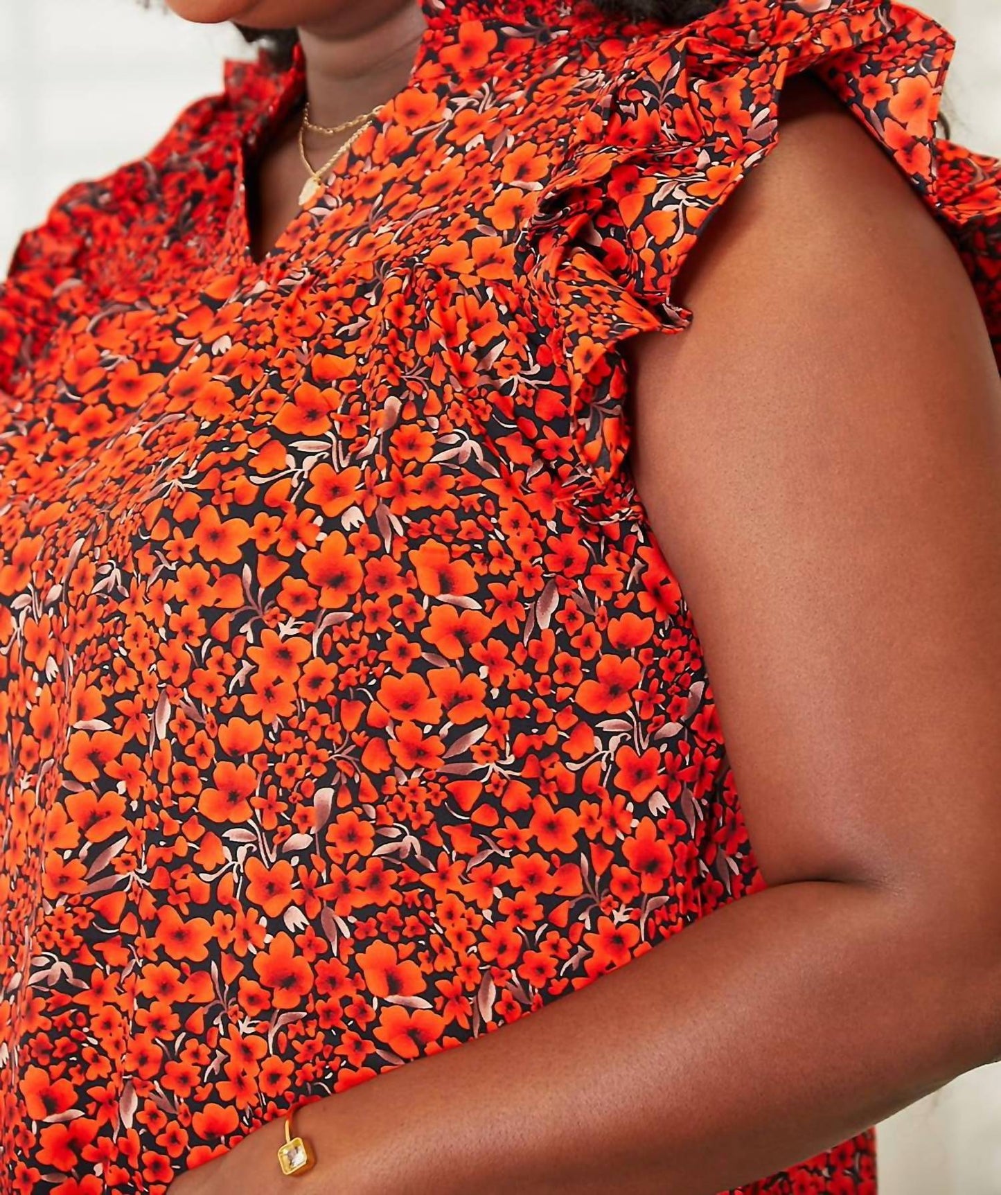 Double Take - Floral Flutter Sleeve Notched Neck Blouse