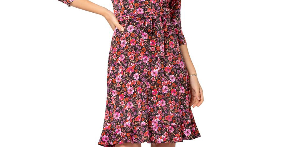 Leota Women's Perfect Wrap Ruffle Hem Dress Red
