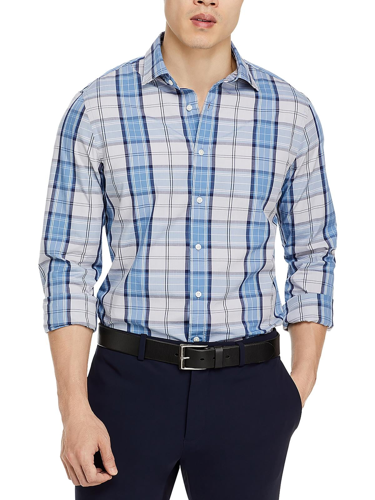 The Men's Store at Bloomingdale's Slim Fit Long Sleeve Button Front Shirt Navy Size M