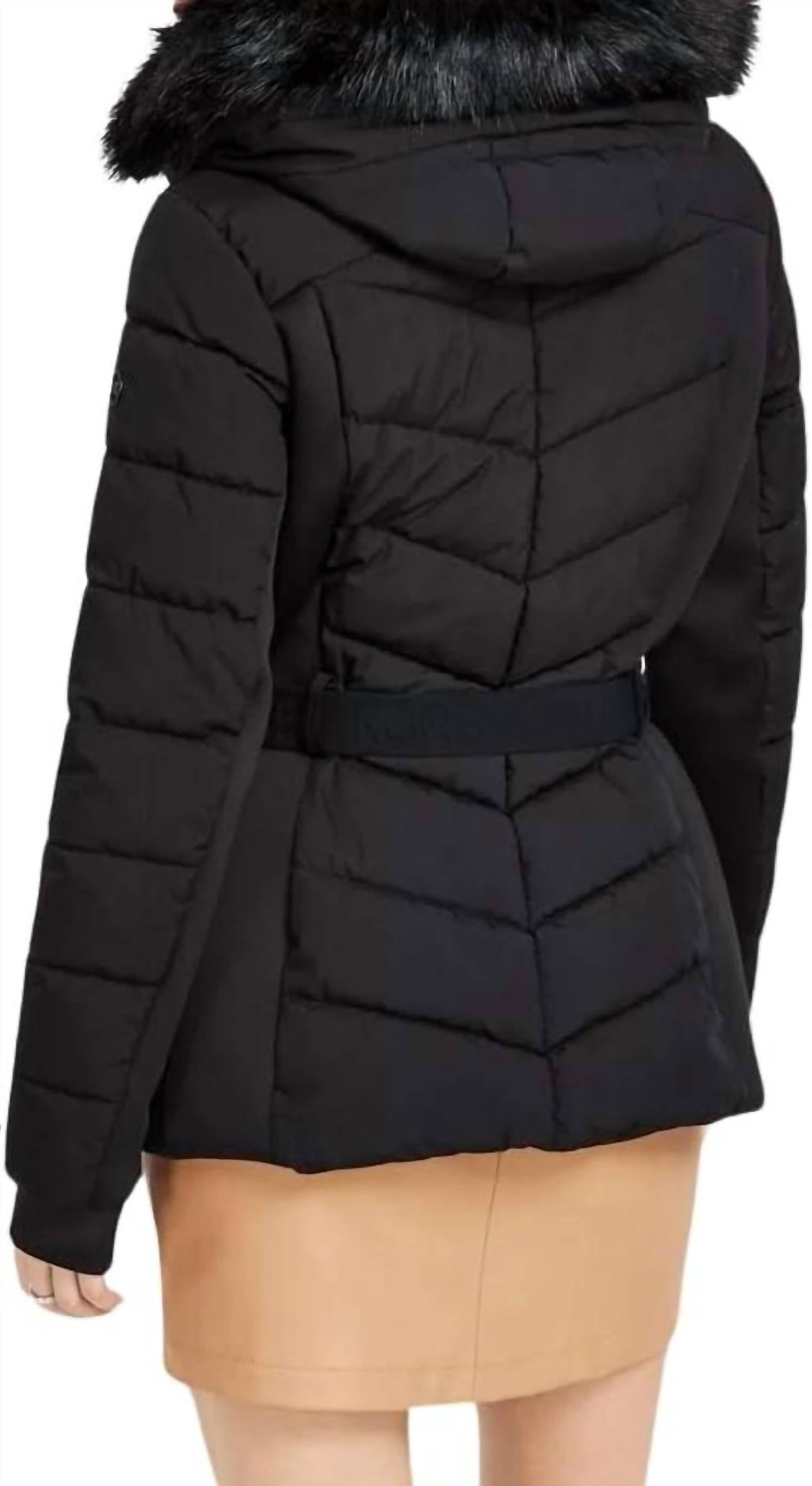 Michael Kors - Scuba Quilted Belted Coat Jacket with Fur Hood