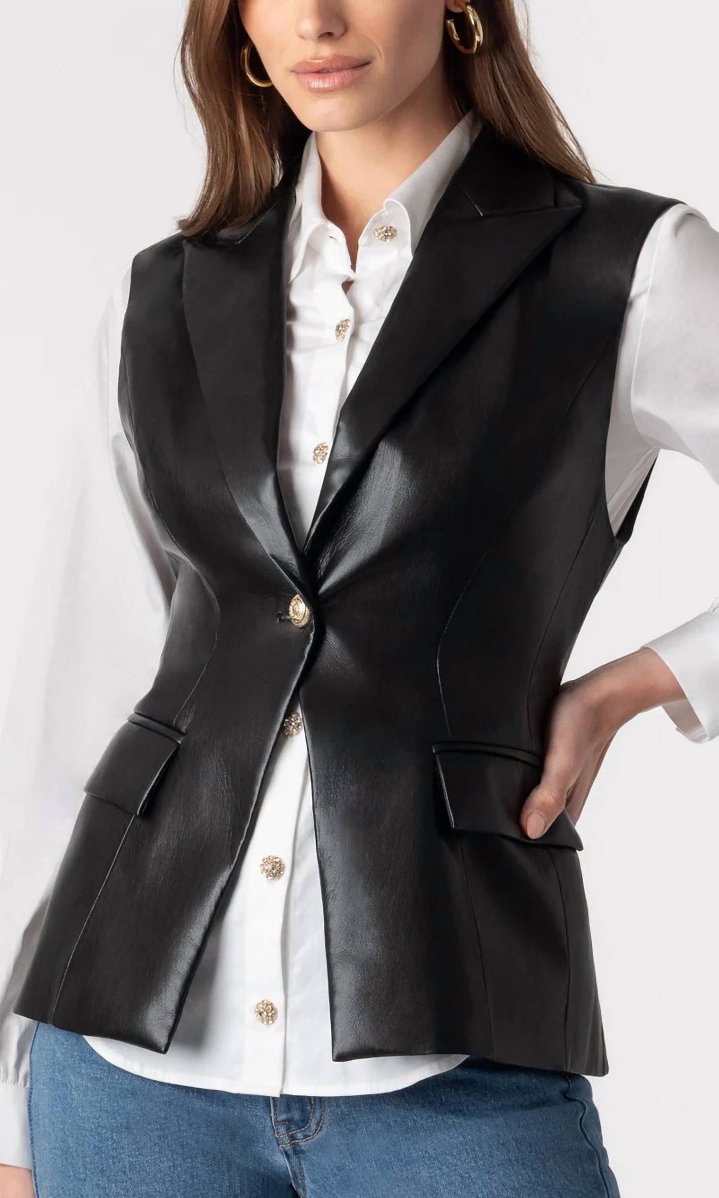 Generation Love - RIALTO VEGAN LEATHER SLEEVELESS BLAZER