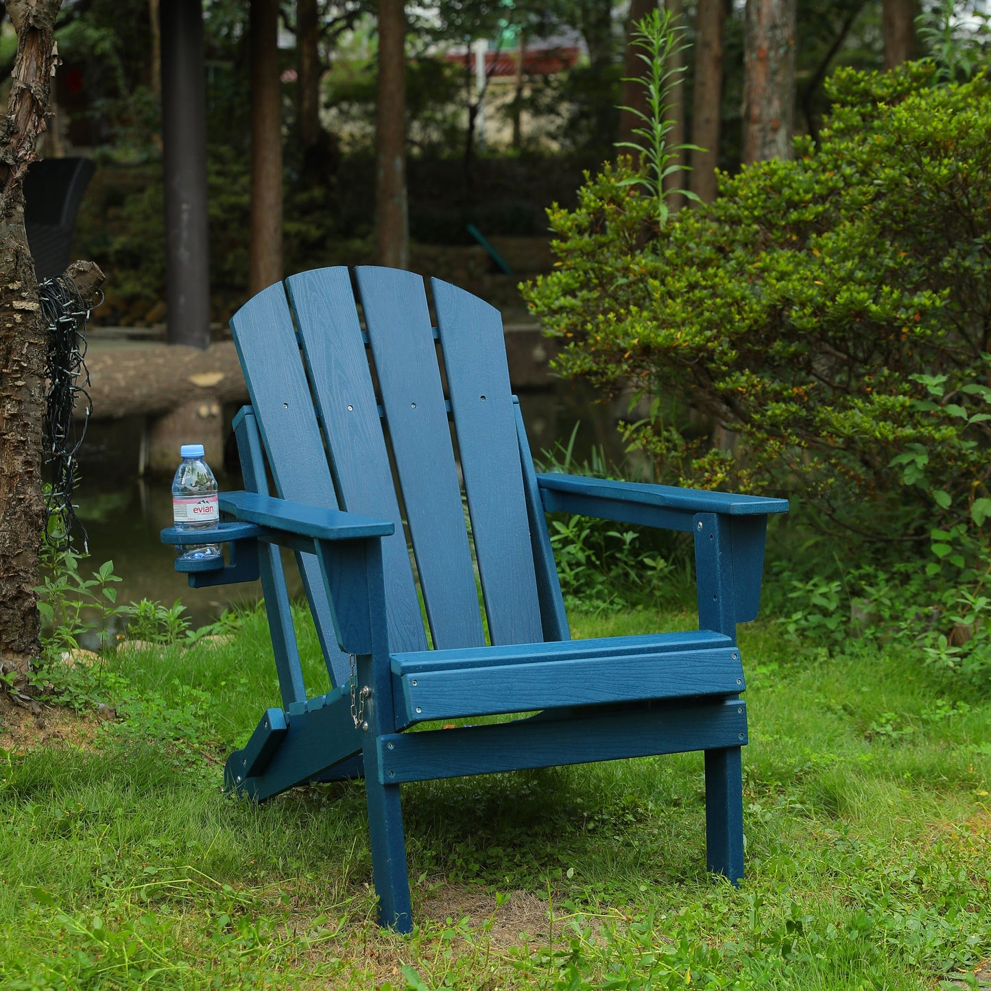 Folding Adirondack Chair with Dual Cup Holder - Navy Blue