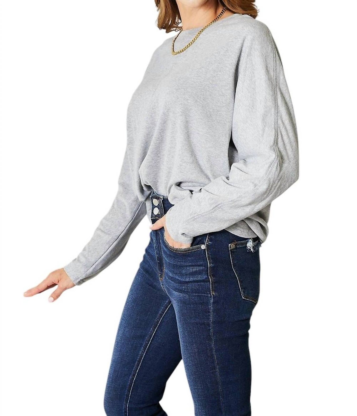 Double Take - Seam Detail Round Neck Top with Sheer Sleeves