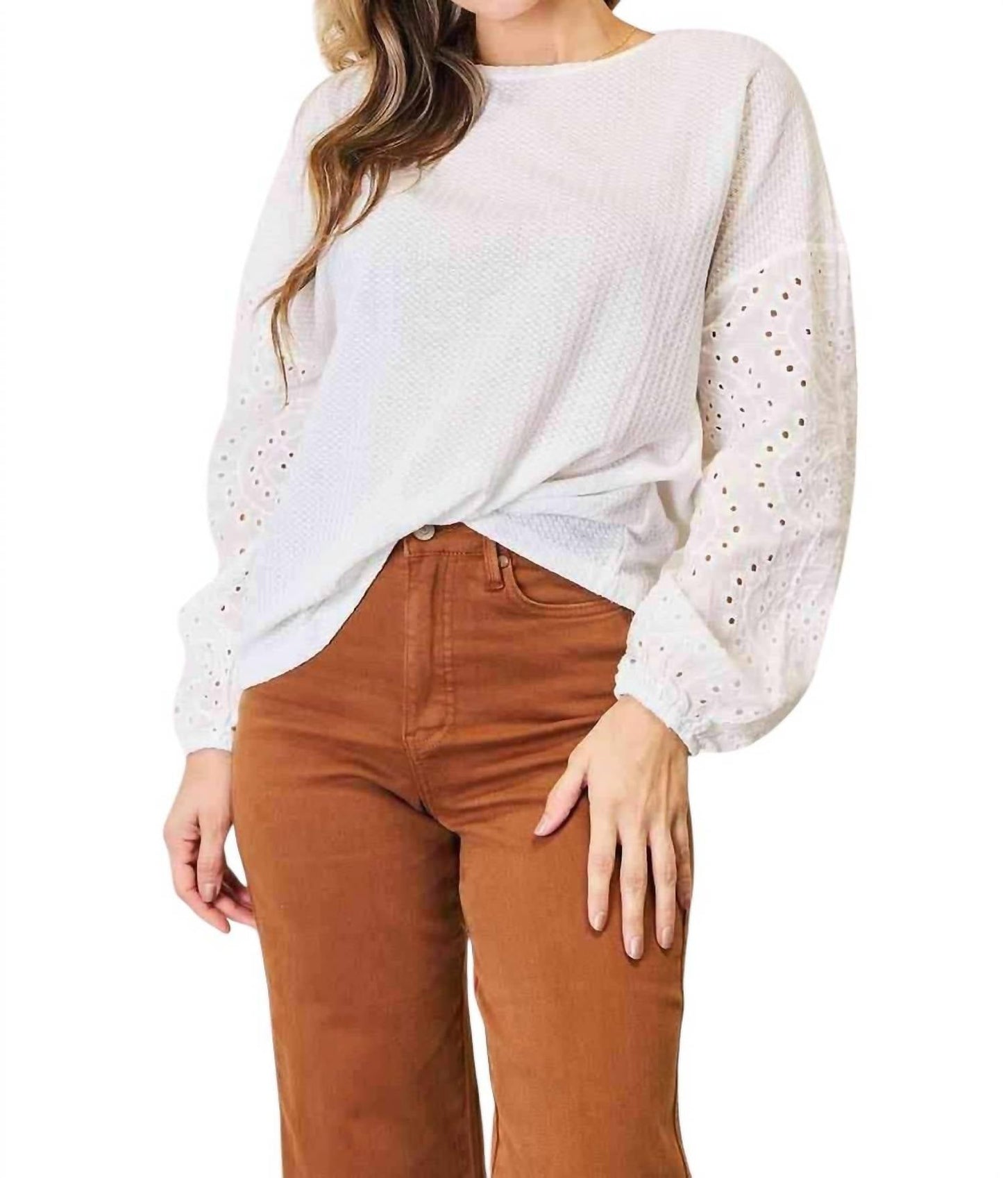 Double Take - Eyelet Elegance Drop Shoulder Blouse