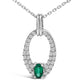 .925 Sterling Silver Created Green Emerald and White Sapphire Oval Shaped Pendant Necklace - 18" Inches