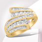 10K Yellow Gold 1 Cttw Round and Baguette-Cut Diamond Multi Row Bypass Ring Band (H-I Color, I1-I2 Clarity) - Ring Size 7
