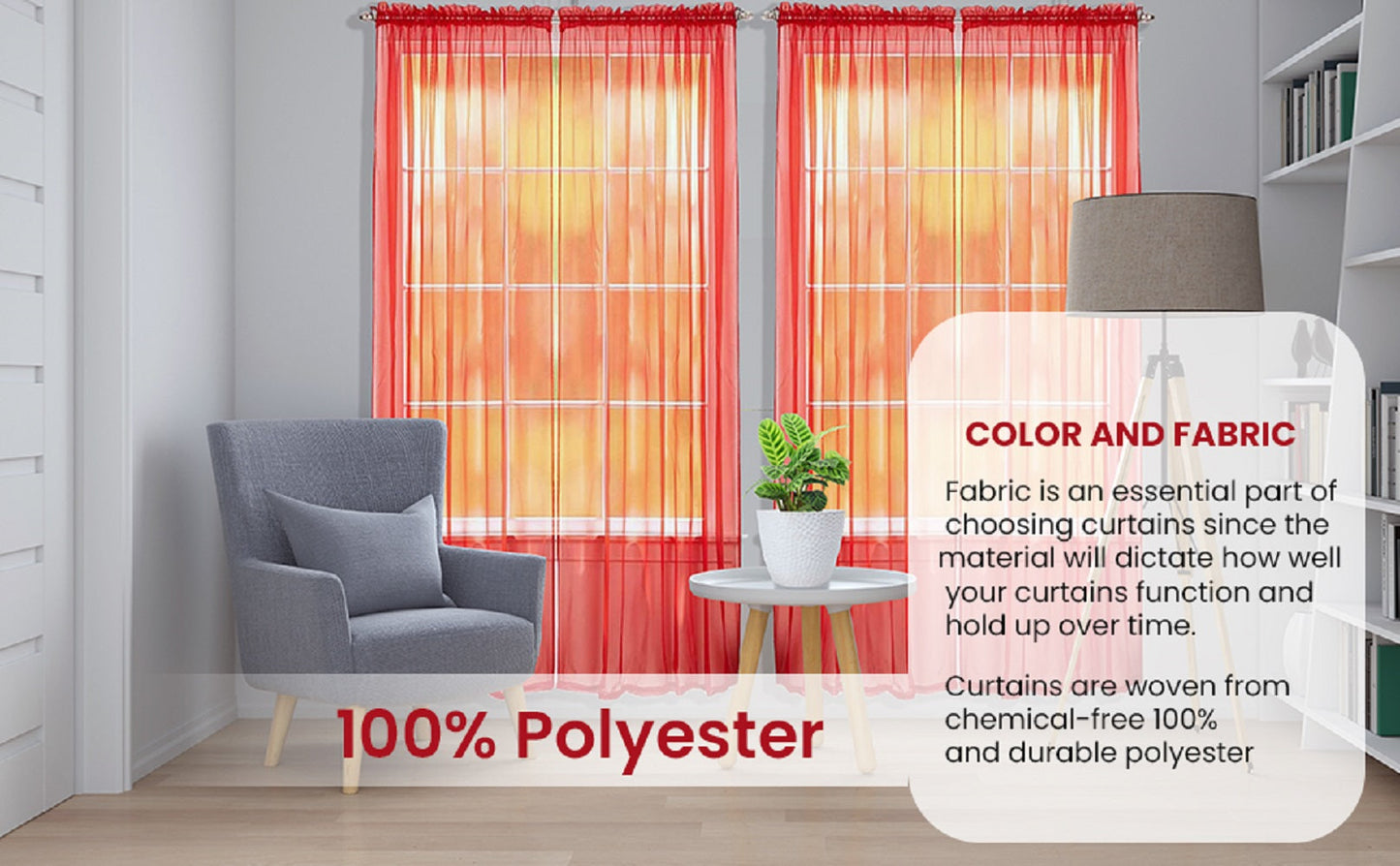 J&V TEXTILES 4-Pack Value: Solid Sheer Window Curtain Panels