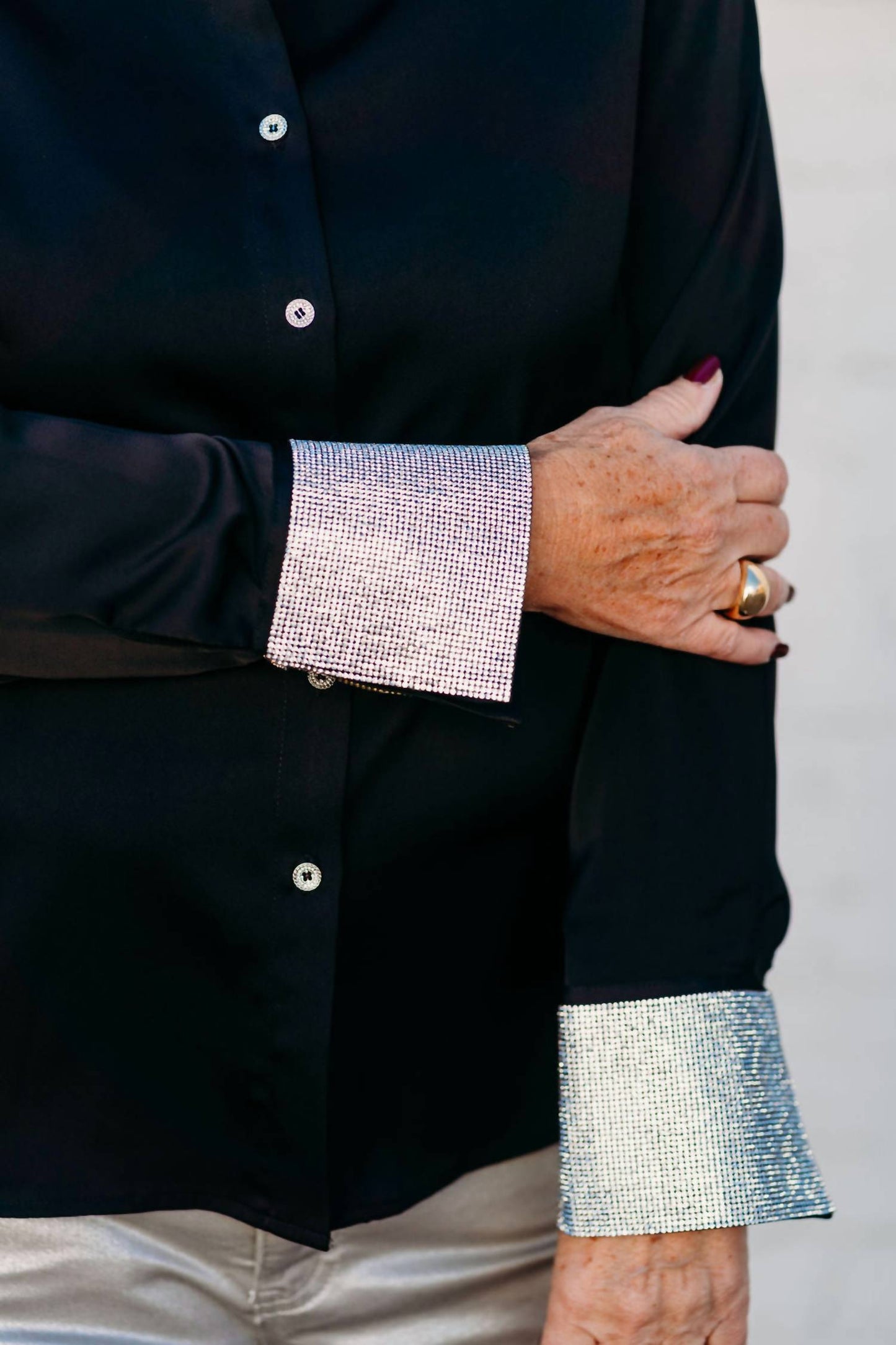 Frank Lyman - Woven Blouse with Rhinestones
