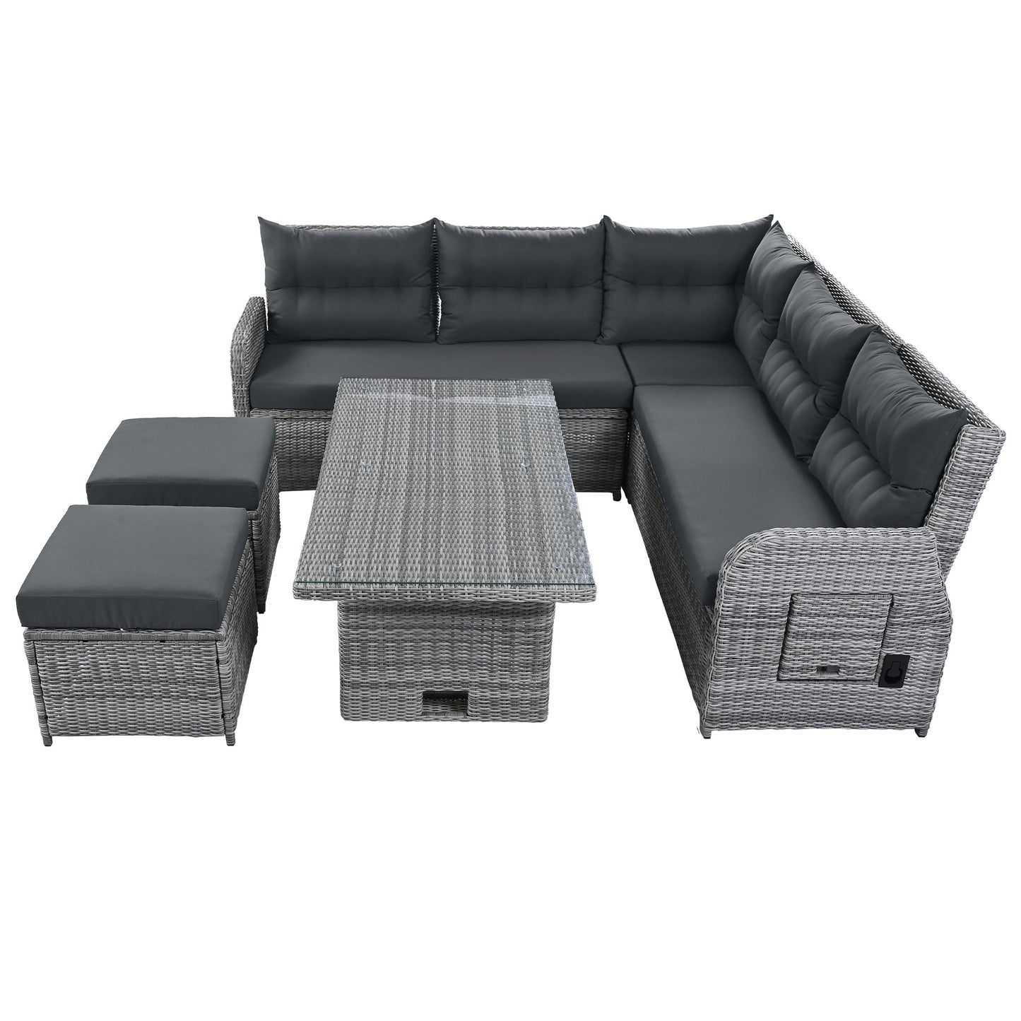 Outdoor Furniture Set Patio Rattan with Recliners and Tables