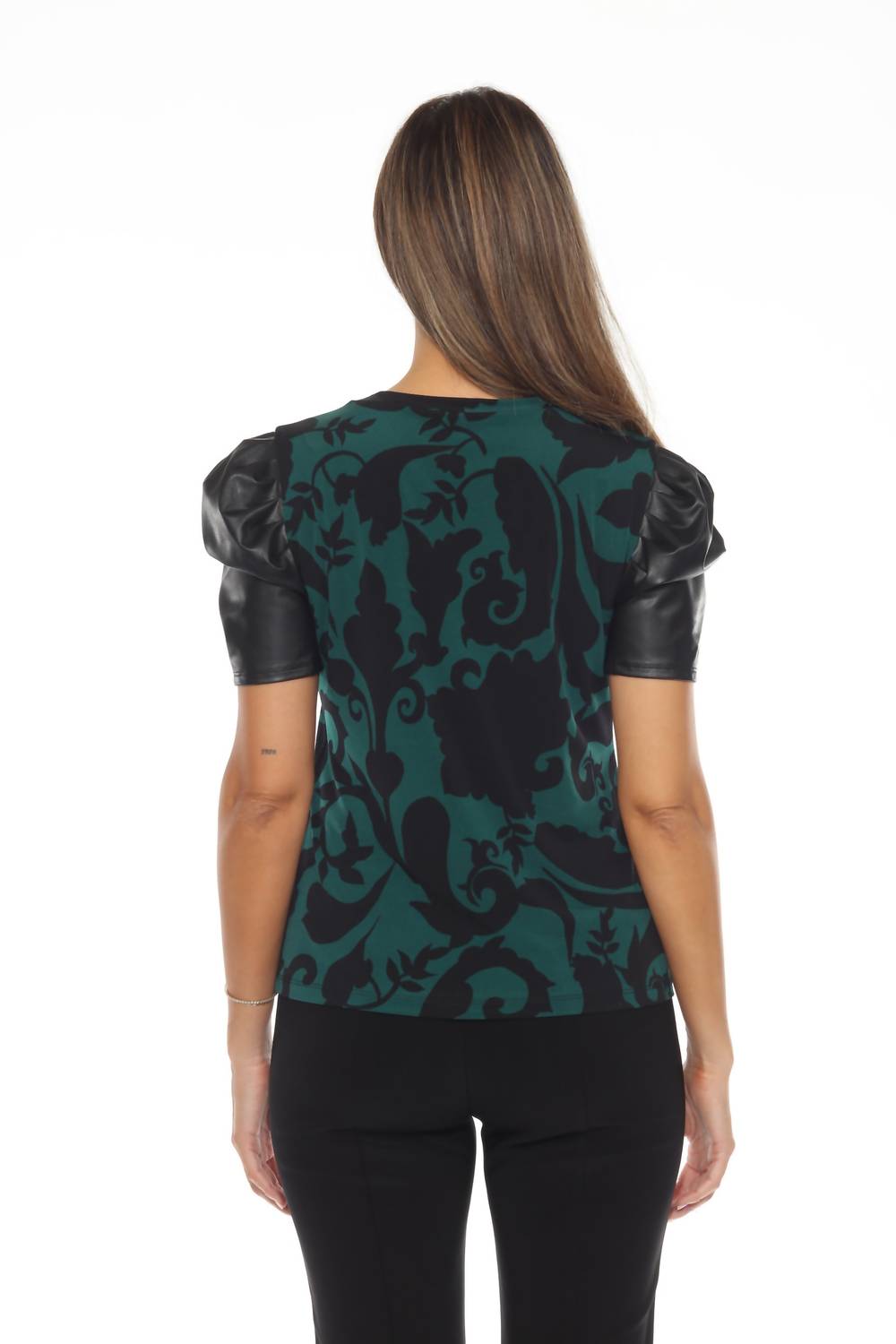 Joseph Ribkoff - Absolute Paisley Faux Leather Puff Sleeve Top