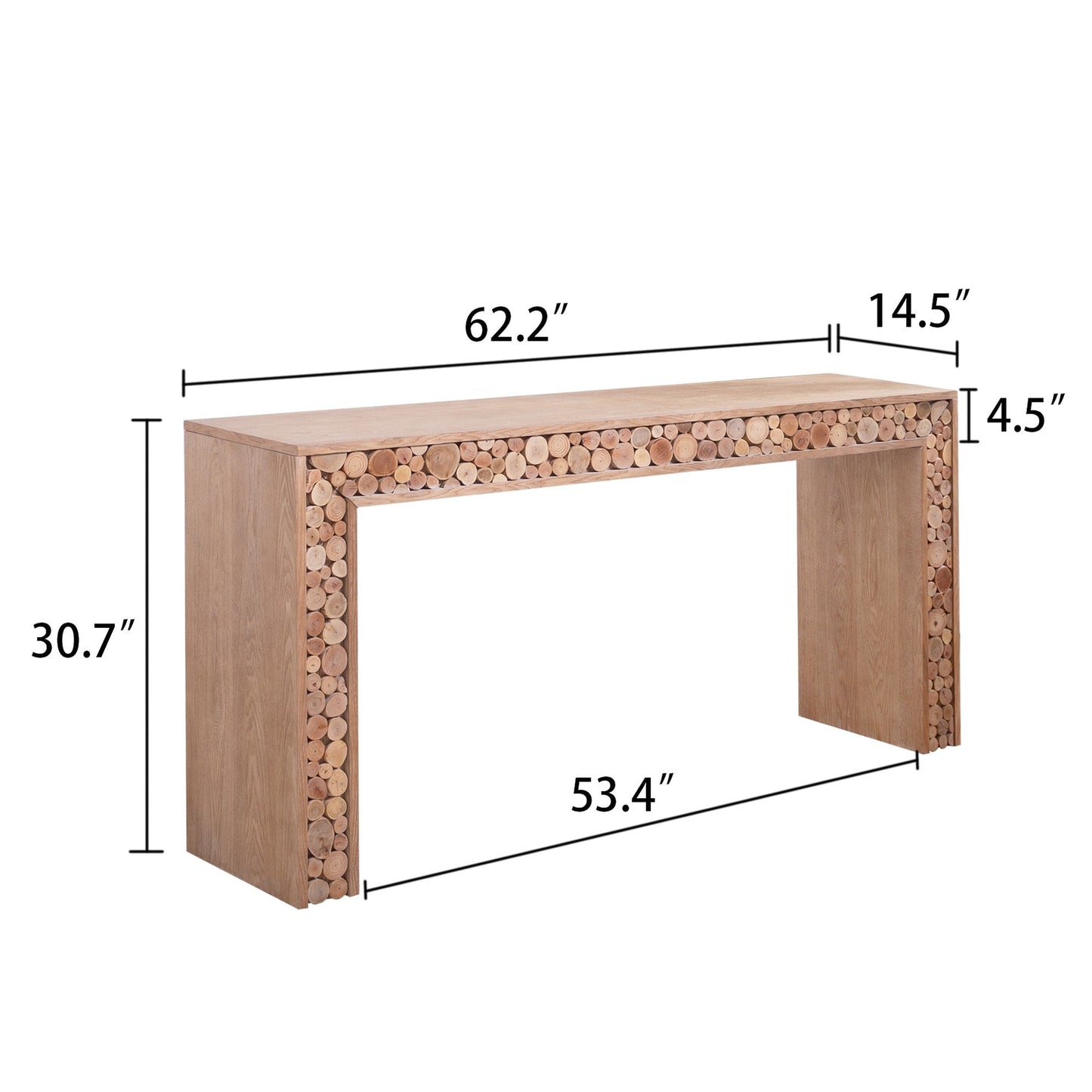 Rustic Wood Console Table with Natural Log Accents – 62" Entryway Table