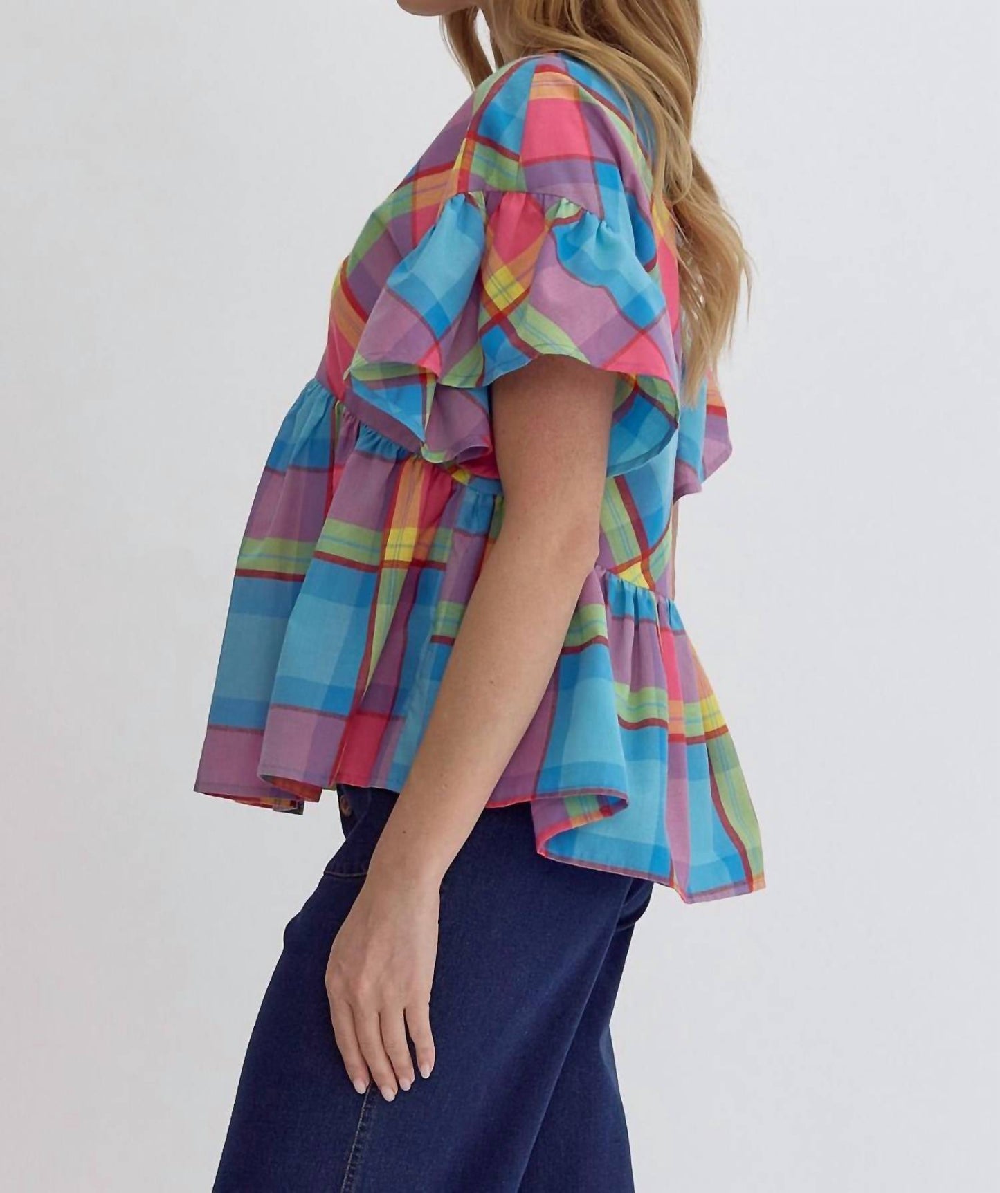 Entro - Spring Plaid Babydoll Top
