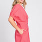 GeeGee Half Button V-Neck Linen Romper