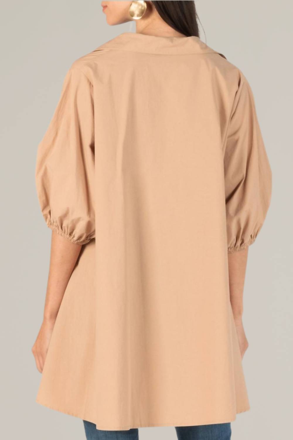 P.Cill - Poplin Puff Sleeve Button Down Tunic