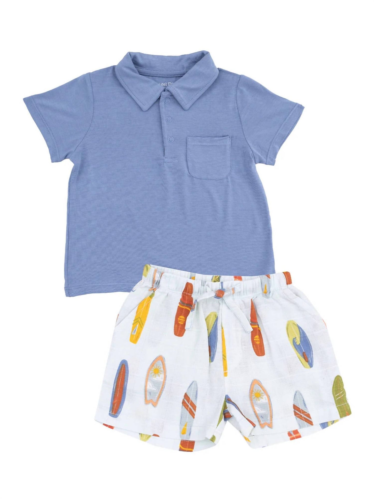 Angel Dear - Kids Vintage Surfboards Polo Shirt & Muslin Shorts Set