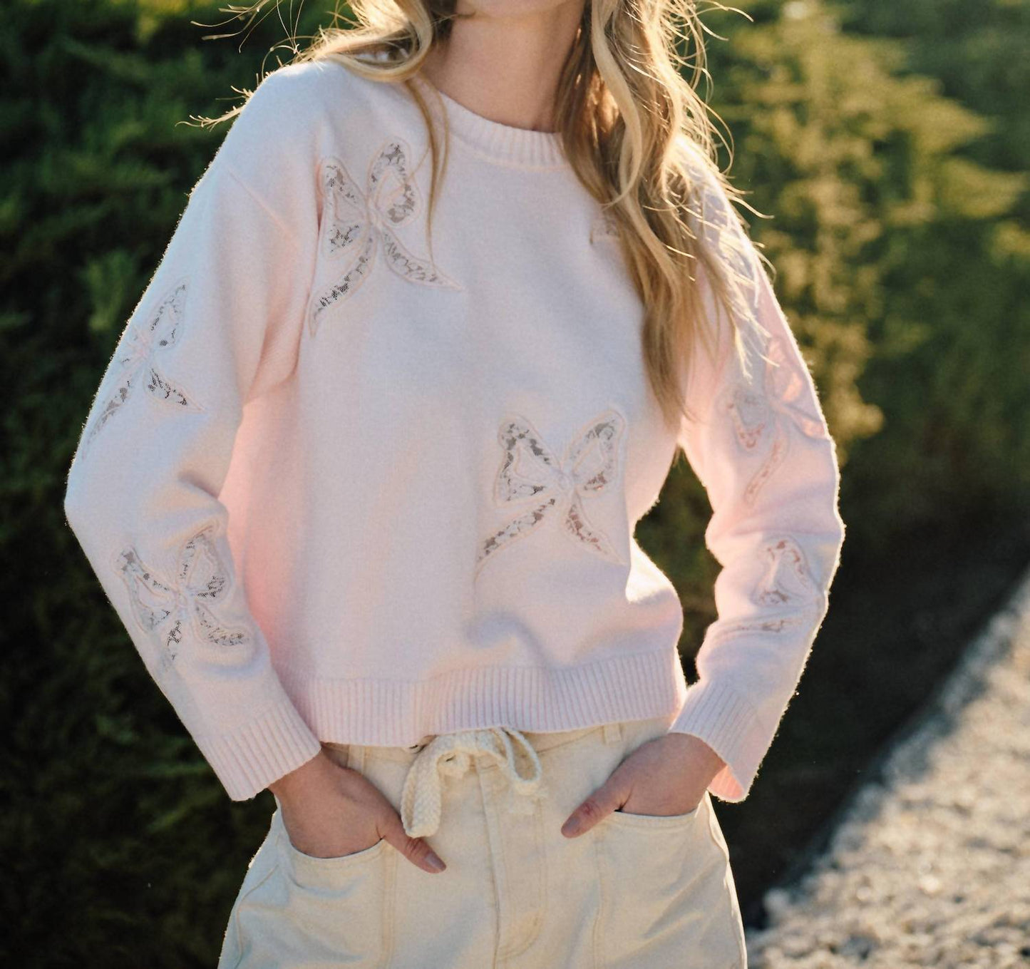 Aaron & Amber - Lace Bow Spring Sweater