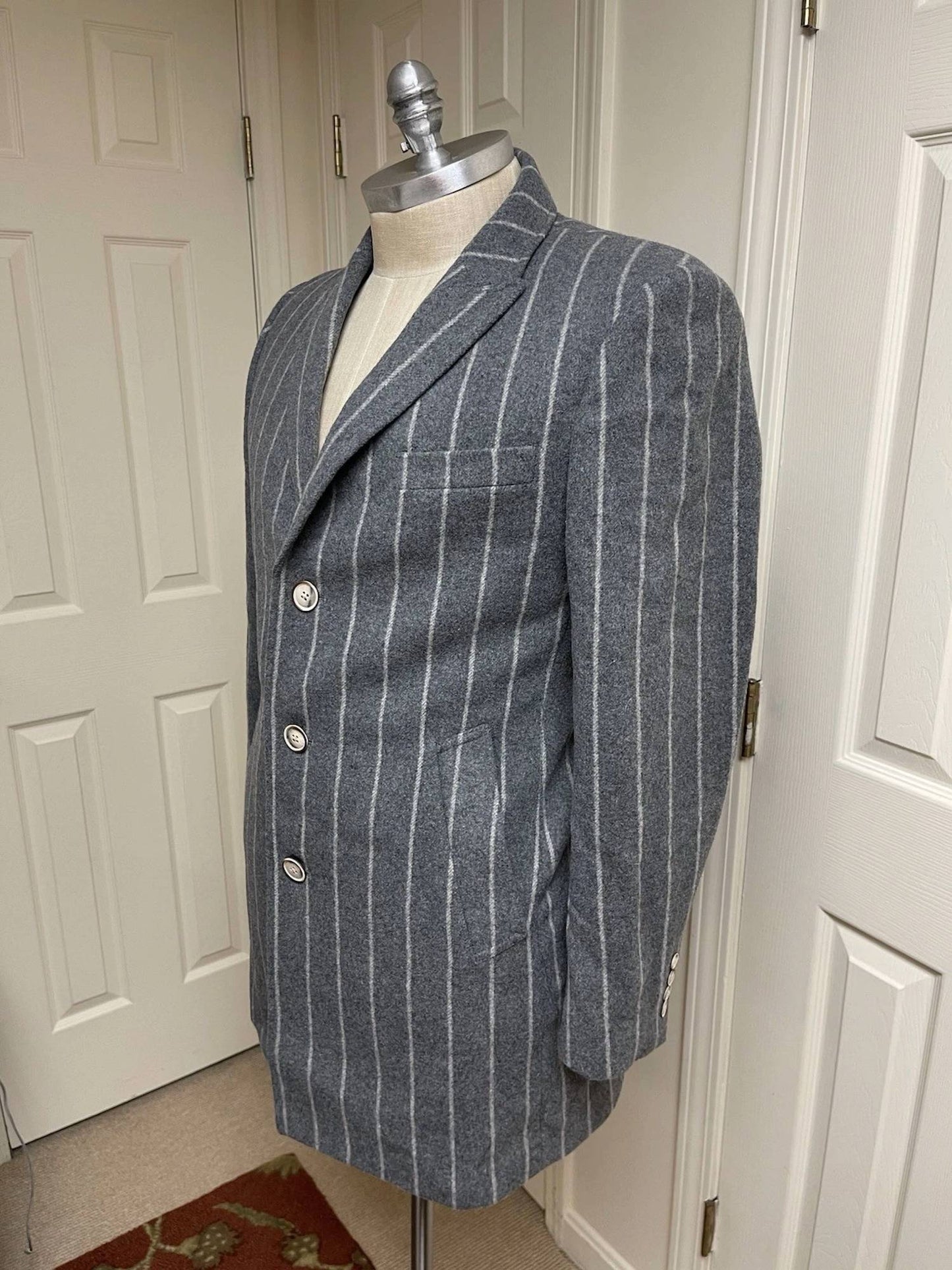 Tallia - Men's Slim Fit Striped Print Veracruz Wool Blend Overcoat