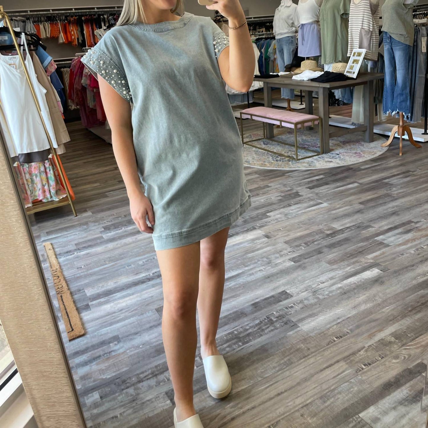 Entro - Pearl Detail Denim Dress