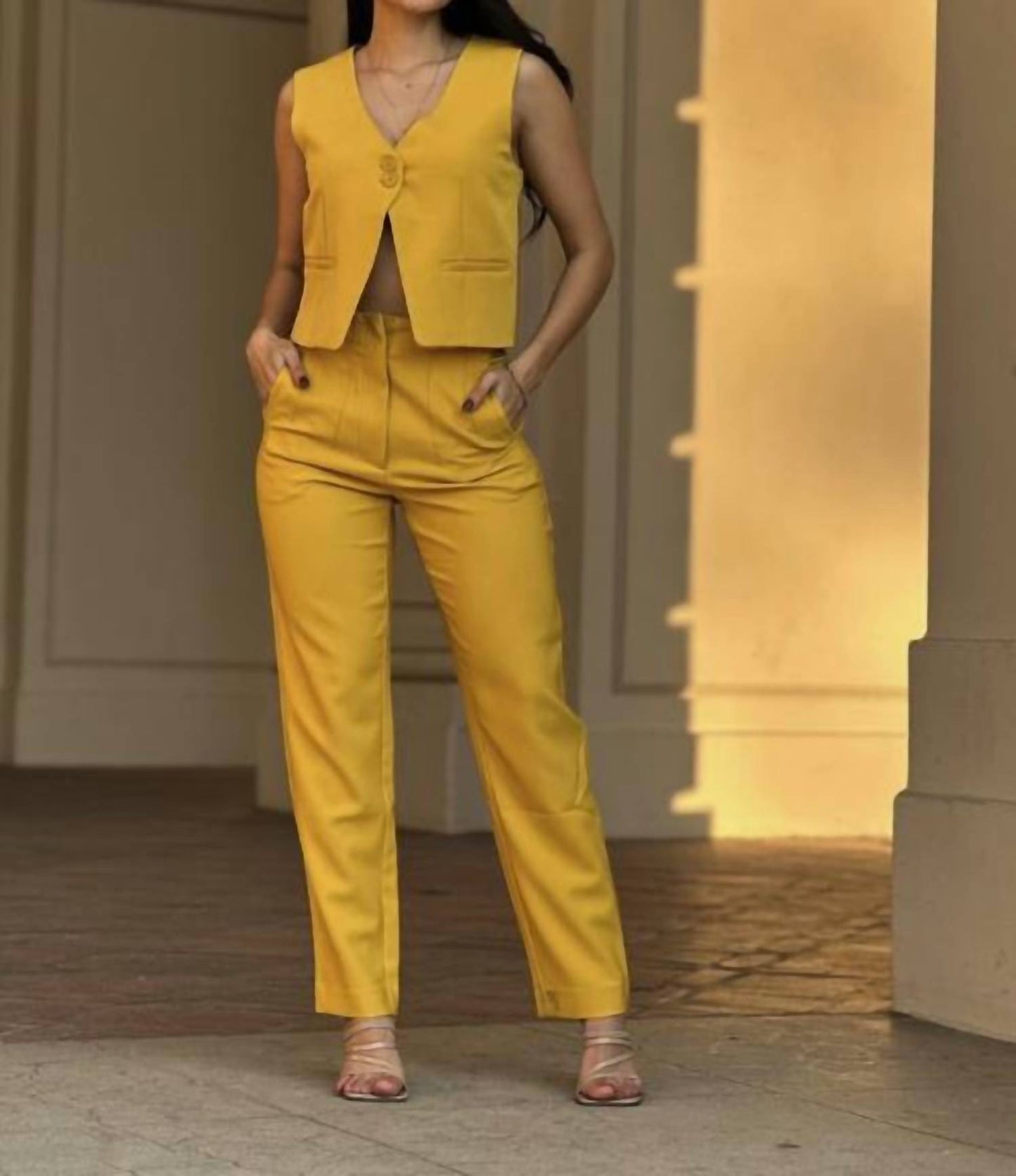 A.C.G. Los Angeles - High Waisted Casual Pants & Dressy Vest Set with 2 Buttons