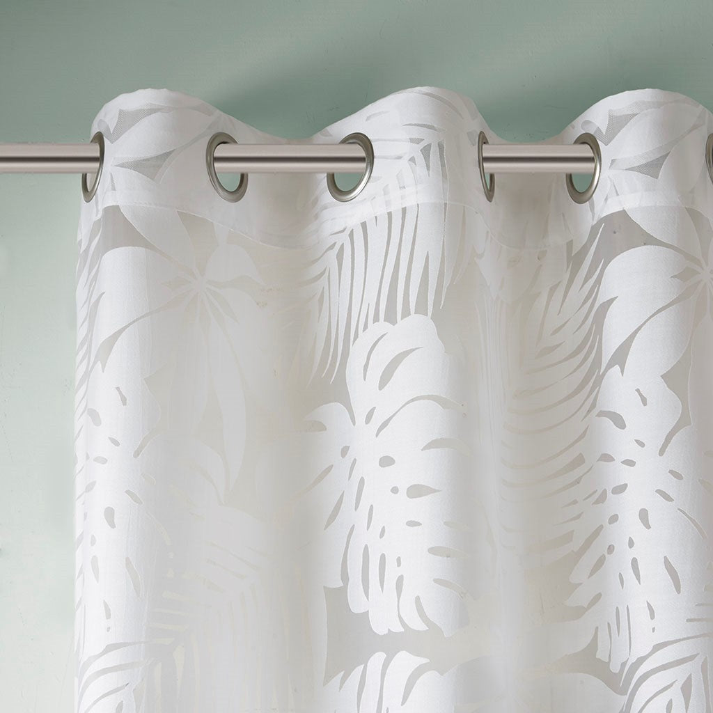 Palm Leaf Burnout Sheer Window Curtain White 50x84