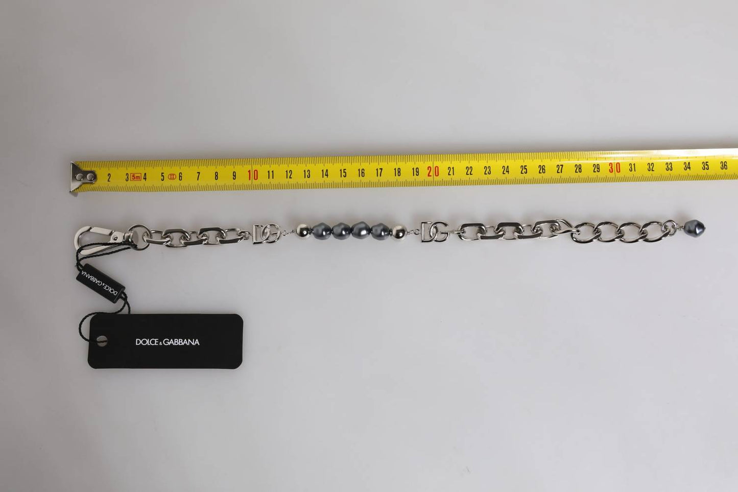 Dolce & Gabbana - Women's Tone Chain Lobster Clasp Logo Gray Pearls Bracelet