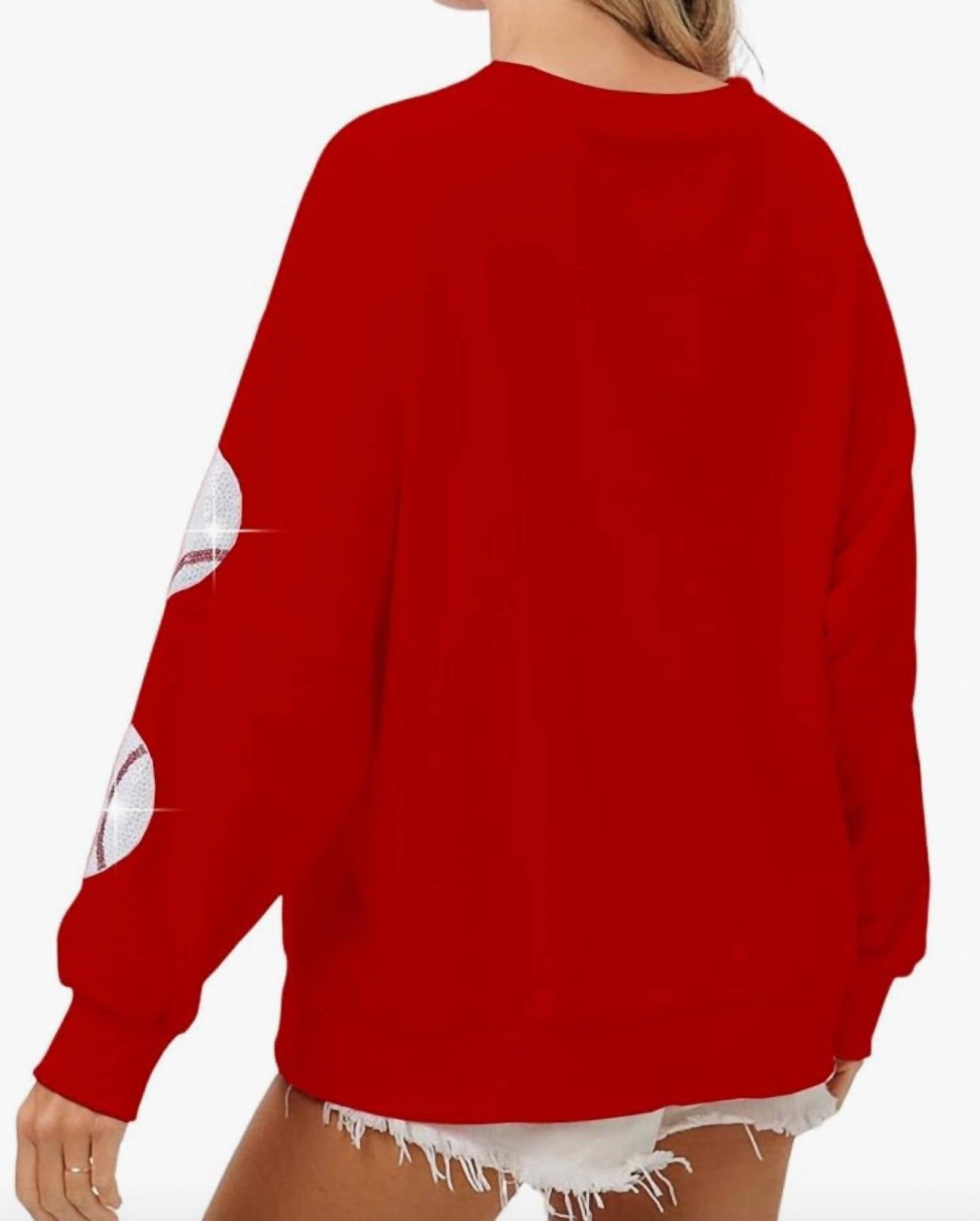 Bibi - Sequin Baseball Patches French Terry Pullover Top