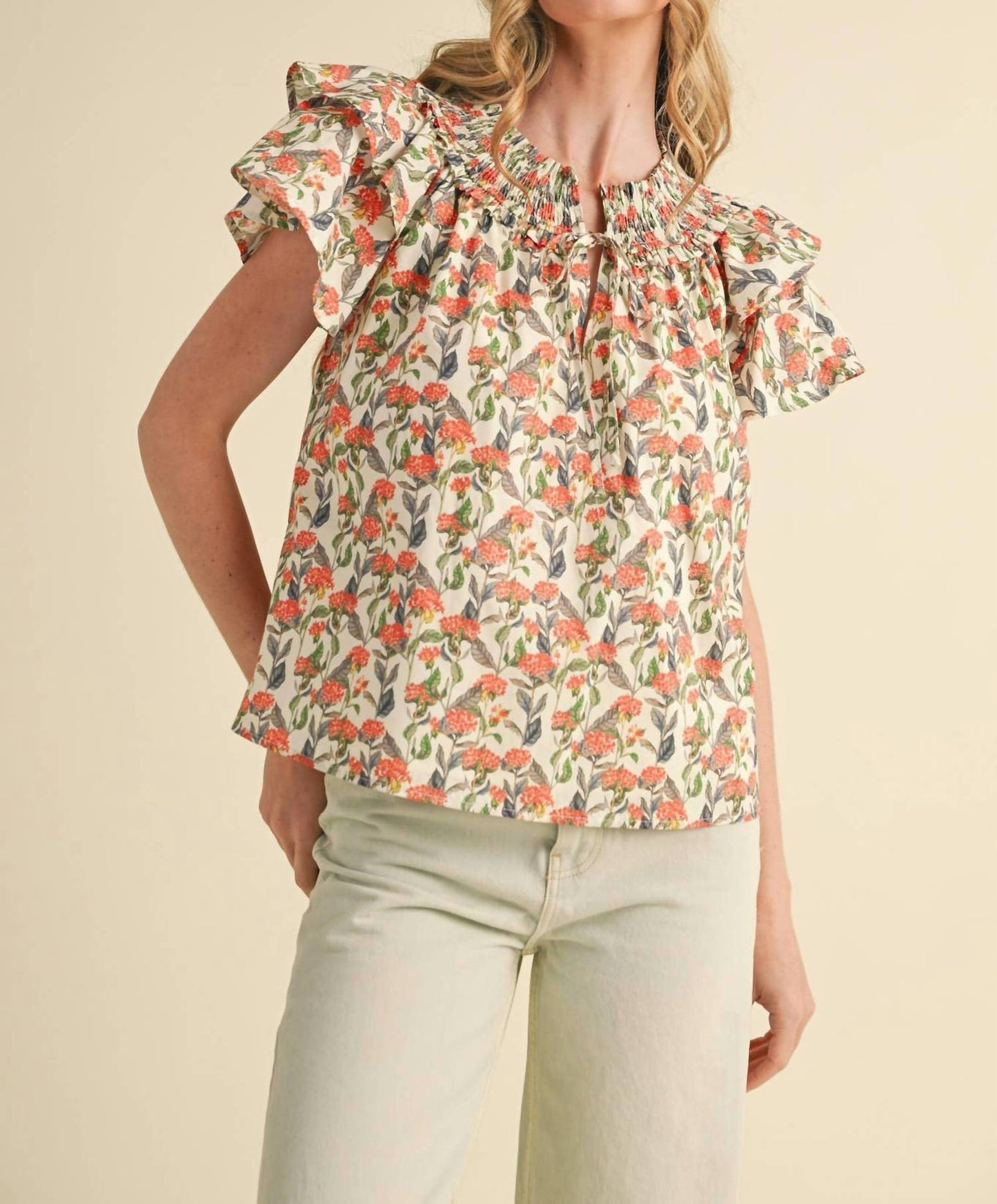 &Merci - Floral Flutter Sleeve Blouse