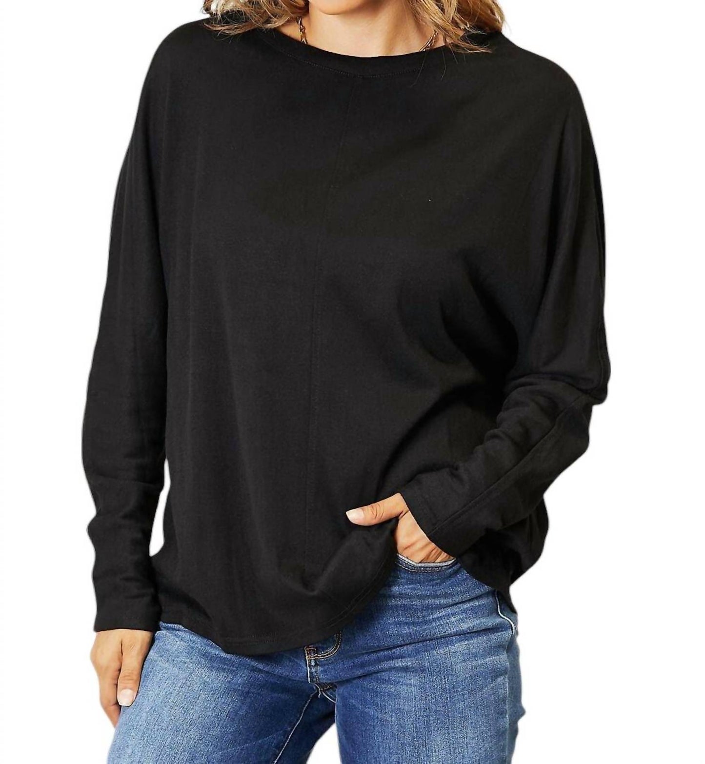 Double Take - Seam Detail Round Neck Top with Sheer Sleeves