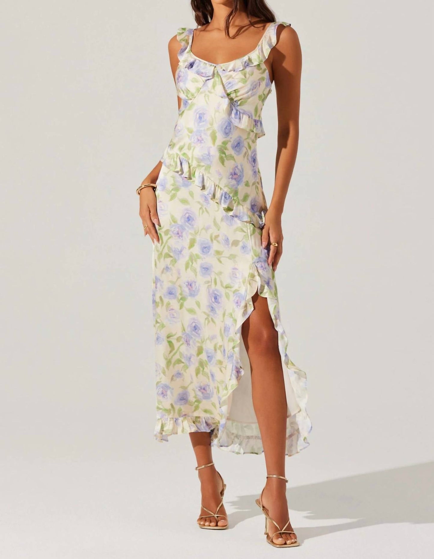Astr - Rosalina Satin Ruffle Midi Dress