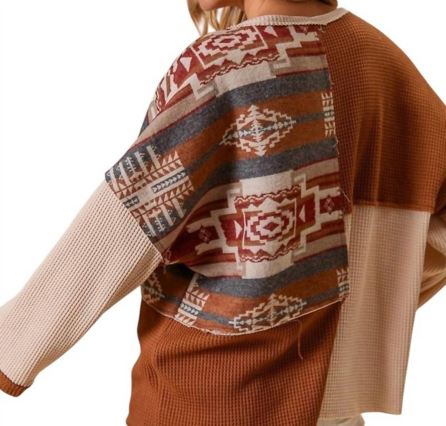 Bibi - Aztec Color Block Thermal Top - Plus