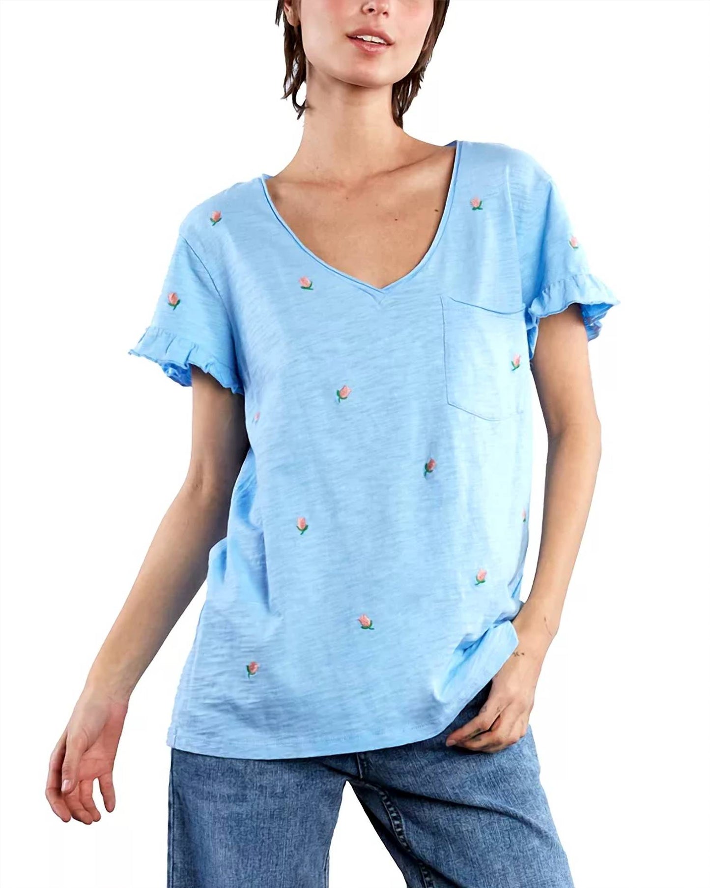 Billy T - Rosey Embroidered Flower Tee