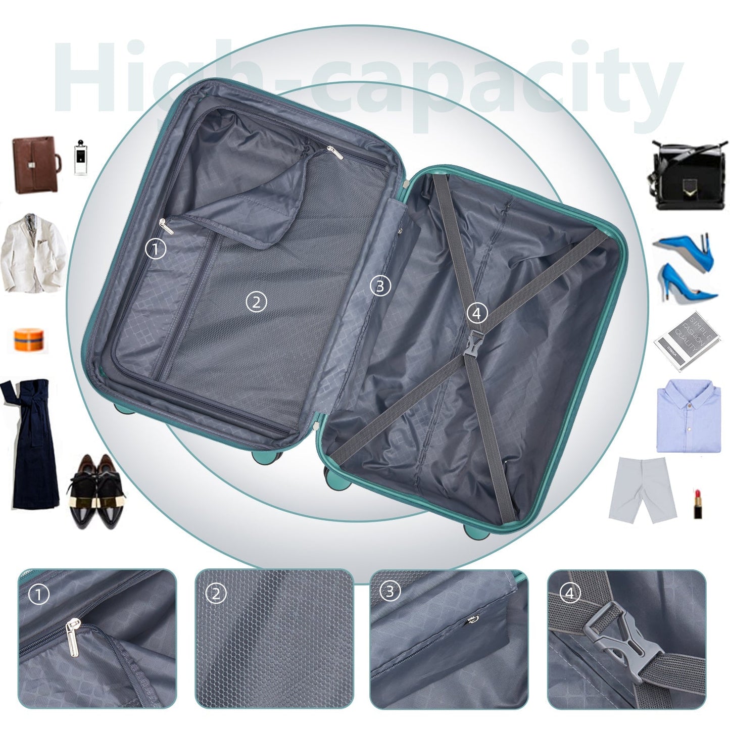 Luggage Sets 6 Piece with Duffel Bags Hardside Expandable Suitcases Misty Blue