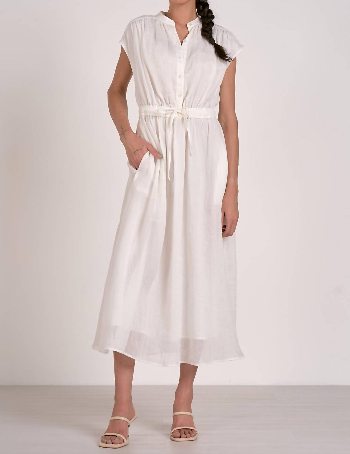 Elan - Midi Short Sleeve Tie Waist Dress