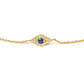 10K Yellow Gold Blue Sapphire and Diamond Accent Evil Eye Station Link Bracelet  (H-I Color, I1-I2 Clarity) - Size 7"