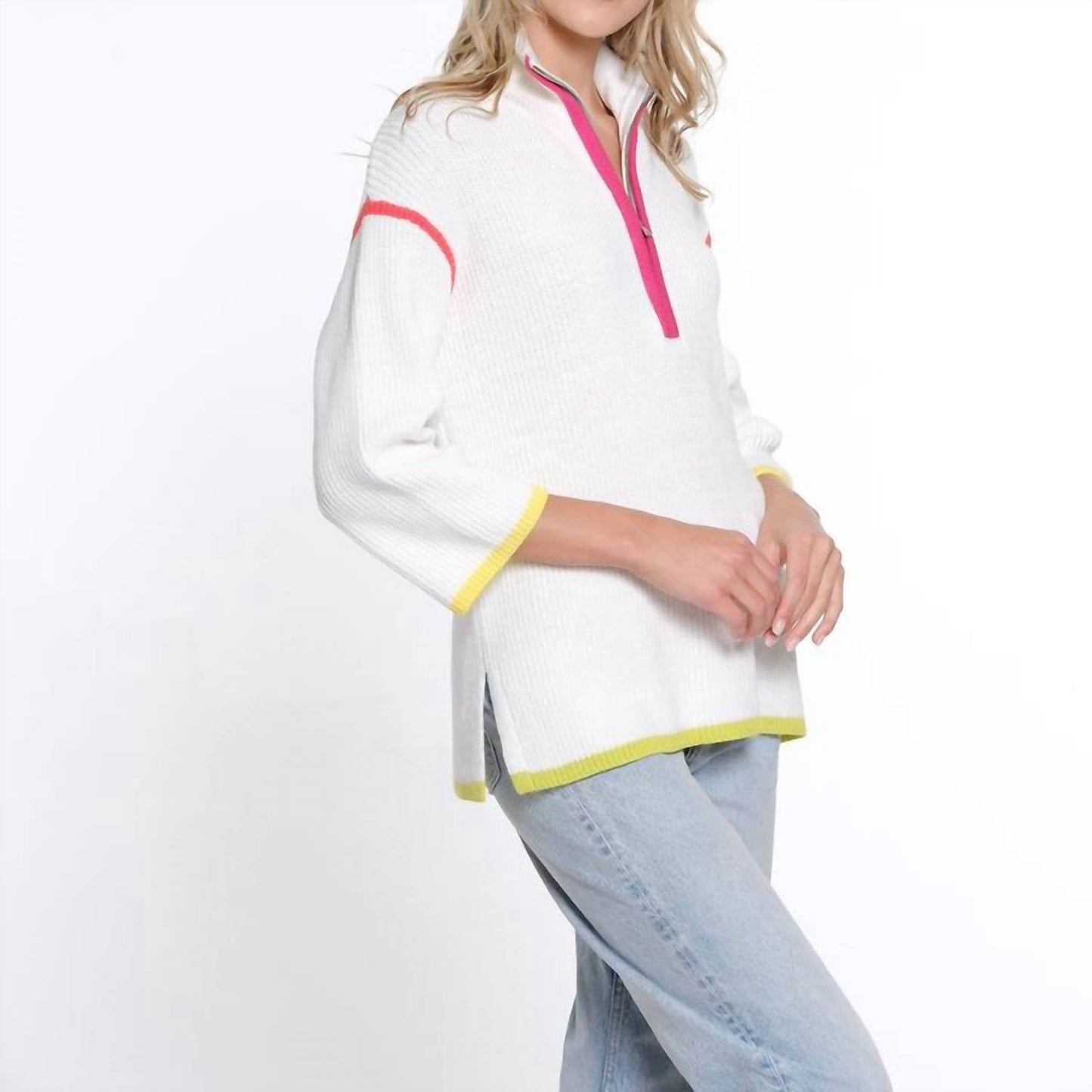 Multiples - 3/4 Sleeve Drop Shoulder Collared Sweater