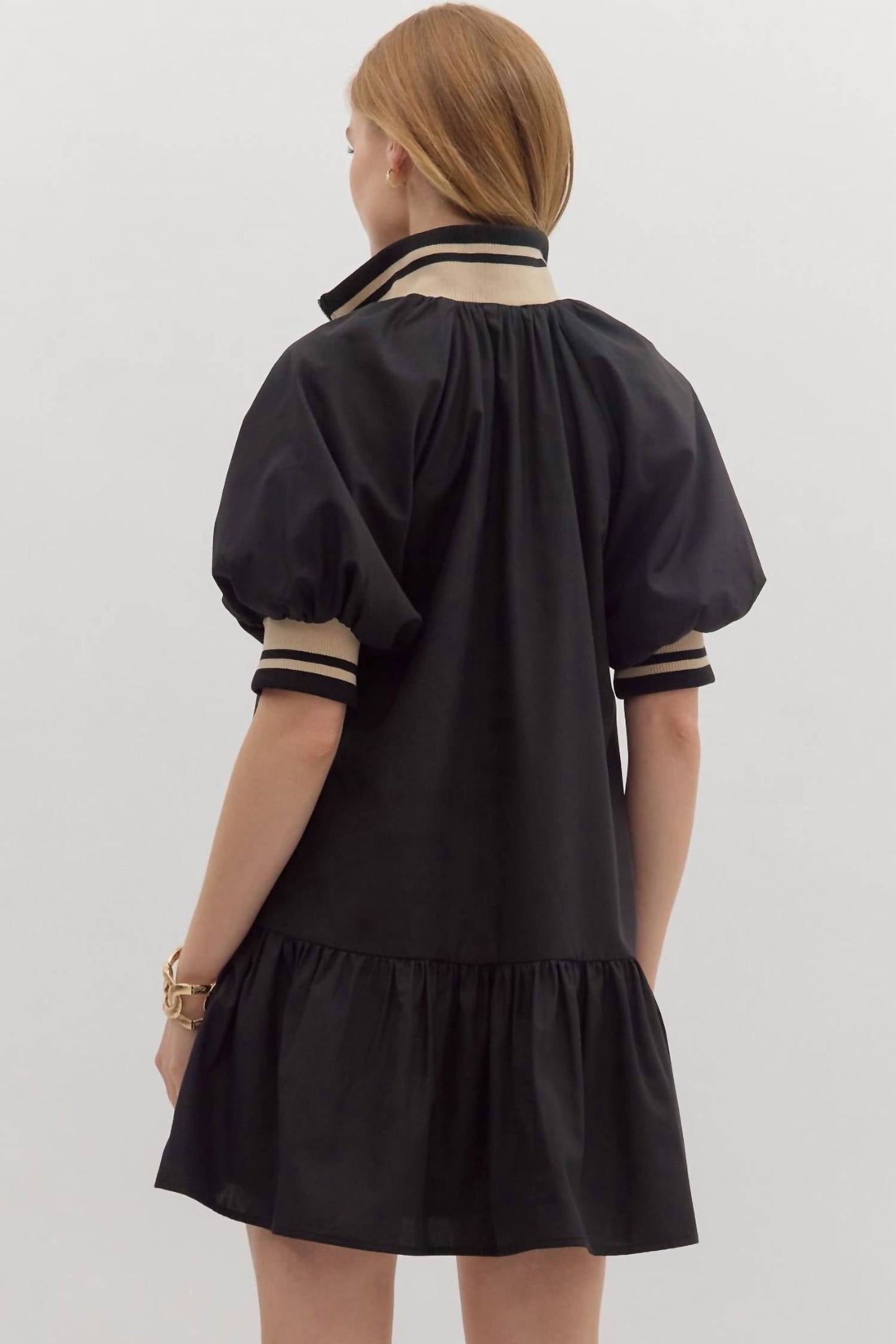 Entro - Puff Sleeve Ruffled Hem Mini Dress