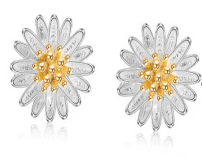 Solid Sterling Silver Sunflower Earrings