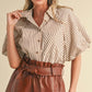 &Merci - Bubble Sleeves Striped Blouse