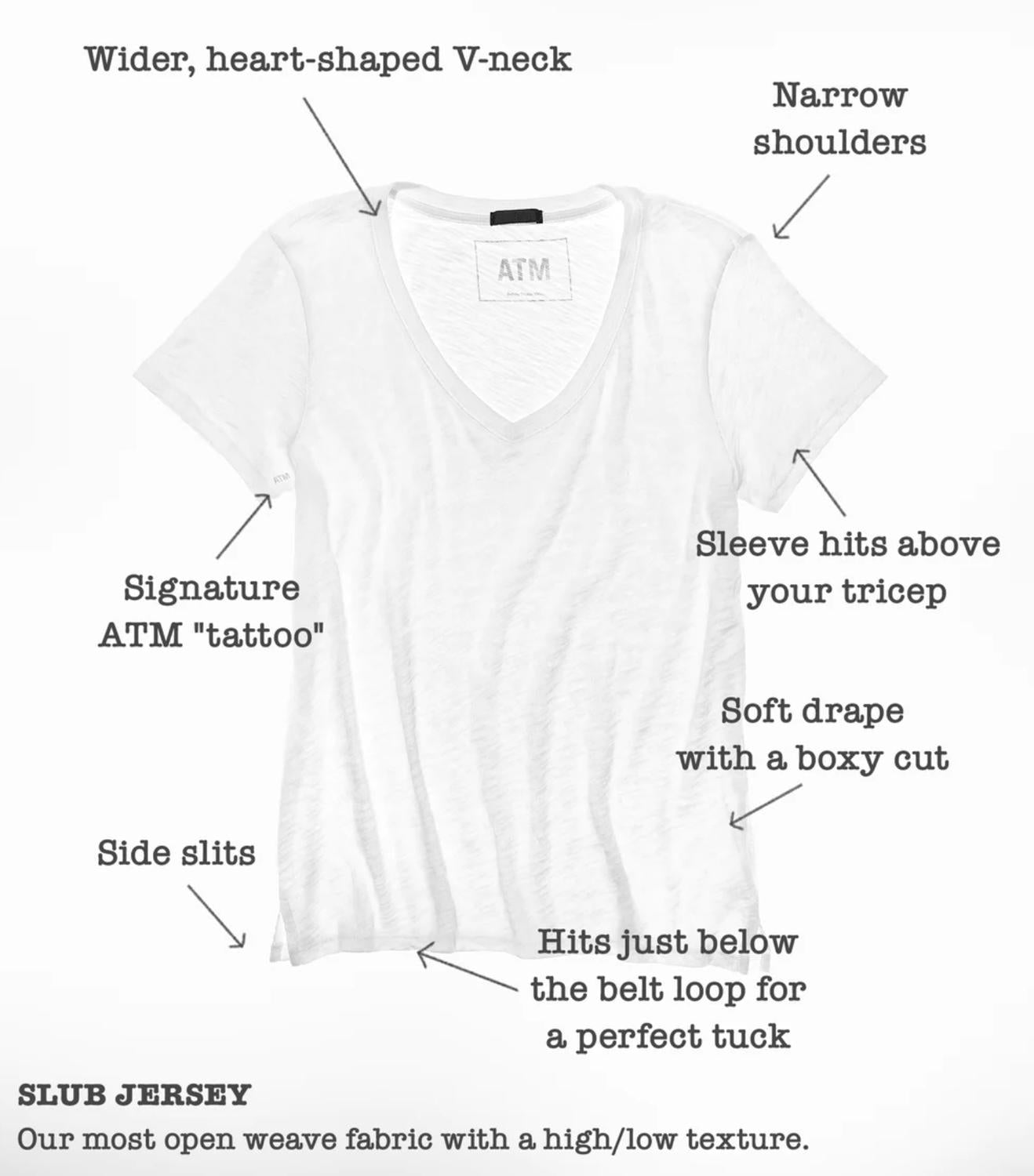 Atm - Womens Slub Jersey School Boy V Neck Tee